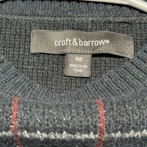 Croft & Barrow Sweater Mens Sz Medium Gray Knit Striped Pullover Preppy Business - Picture 3 of 7